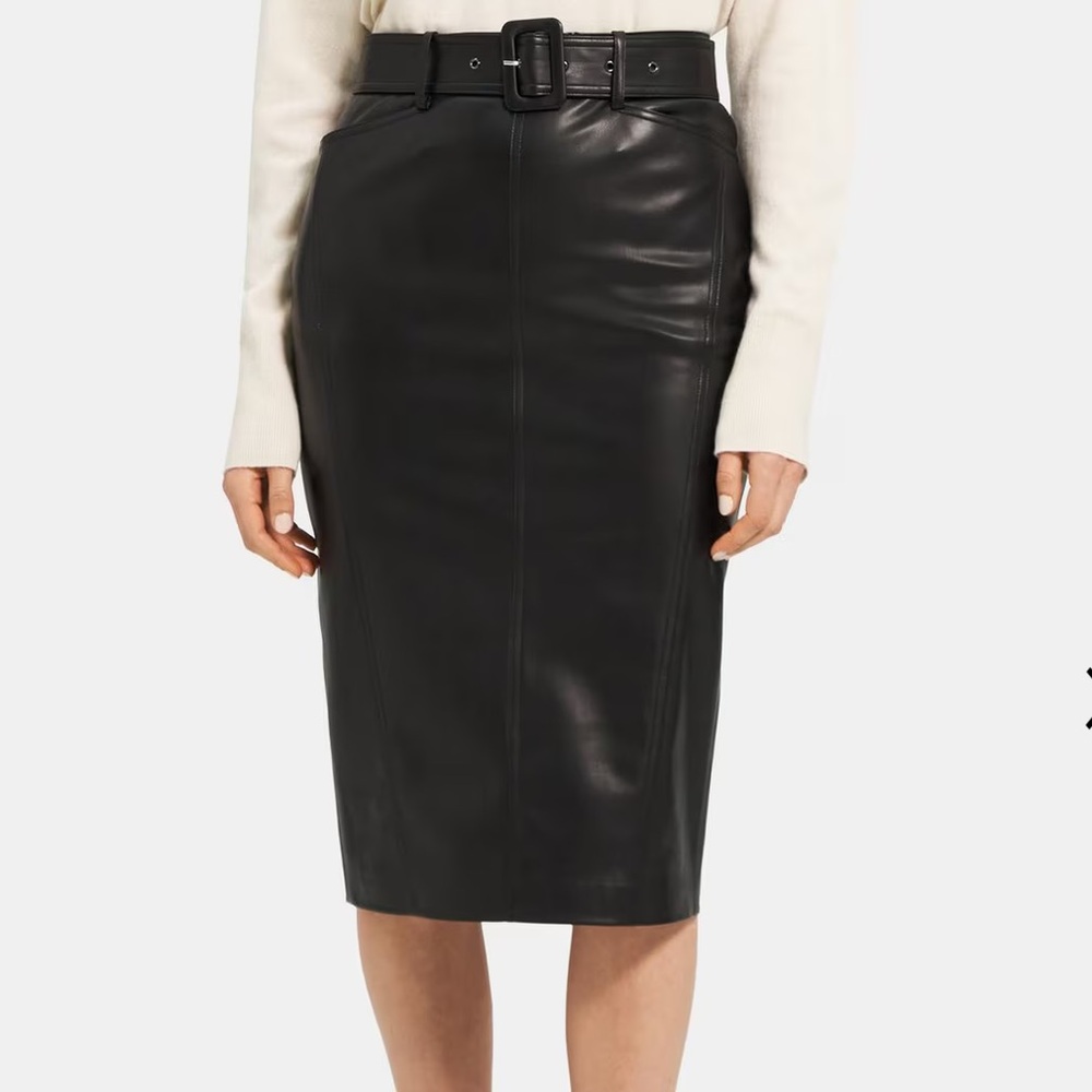 Theory Bedford belted faux leather skirt